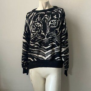 Vintage White and Black Tiger Face Knit Sweater